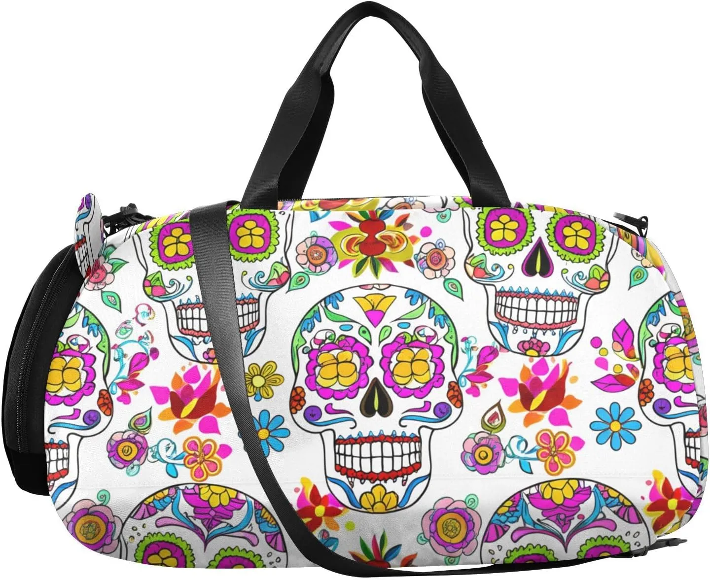 Sunlit Sugar Skulls Kids Overnight Duffle Bag,Gymnastics Sports Dance Bag with Shoe Compartment & Wet Pocket, Travel Weekender Tote for Boys & Girls