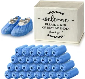 Suzile 200 Pack Disposable Shoe Covers with Dispenser Box Waterproof Disposable Non Slip Shoe Booties Foot Covers with Storage Box for Guests Indoor Open House Supplies(Beige)