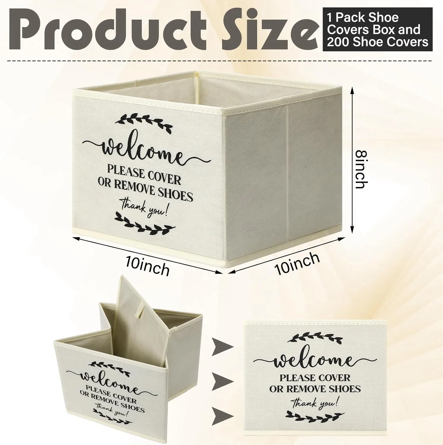 Suzile 200 Pack Disposable Shoe Covers with Dispenser Box Waterproof Disposable Non Slip Shoe Booties Foot Covers with Storage Box for Guests Indoor Open House Supplies(Beige)