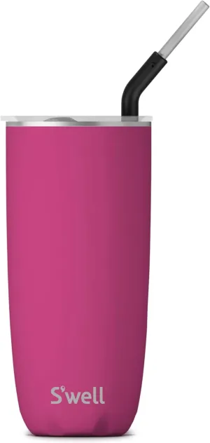S'well Stainless Steel Tumbler with Straw and Slide-Open Lid, 24oz, Azalea Pink, Triple Layered Vacuum Insulated Containers Keeps Drinks Cold for 18 Hours and Hot for 5, BPA Free