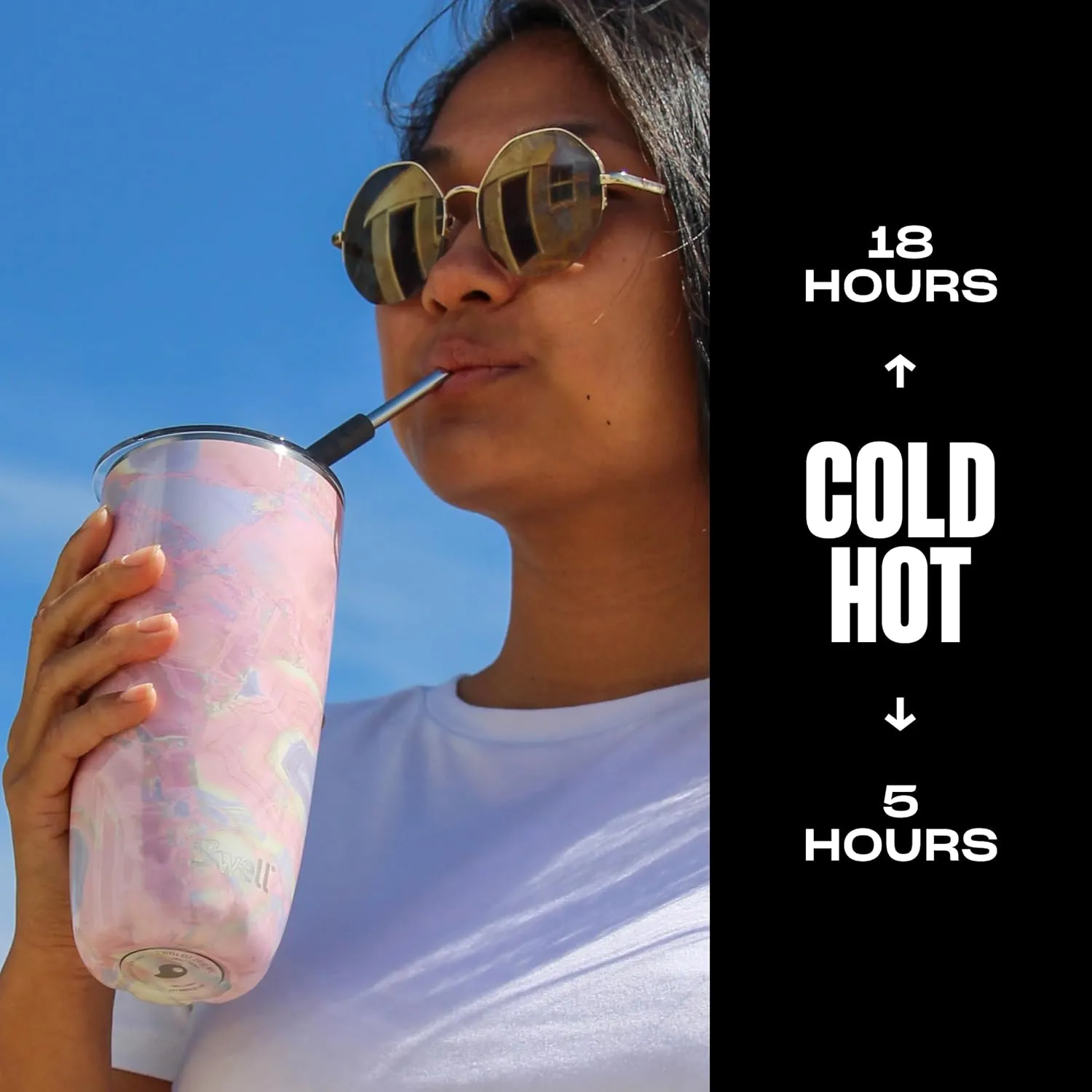 S'well Stainless Steel Tumbler with Straw and Slide-Open Lid, 24oz, Geode Rose, Triple Layered Vacuum Insulated Containers Keeps Drinks Cold for 18 Hours and Hot for 5, BPA Free