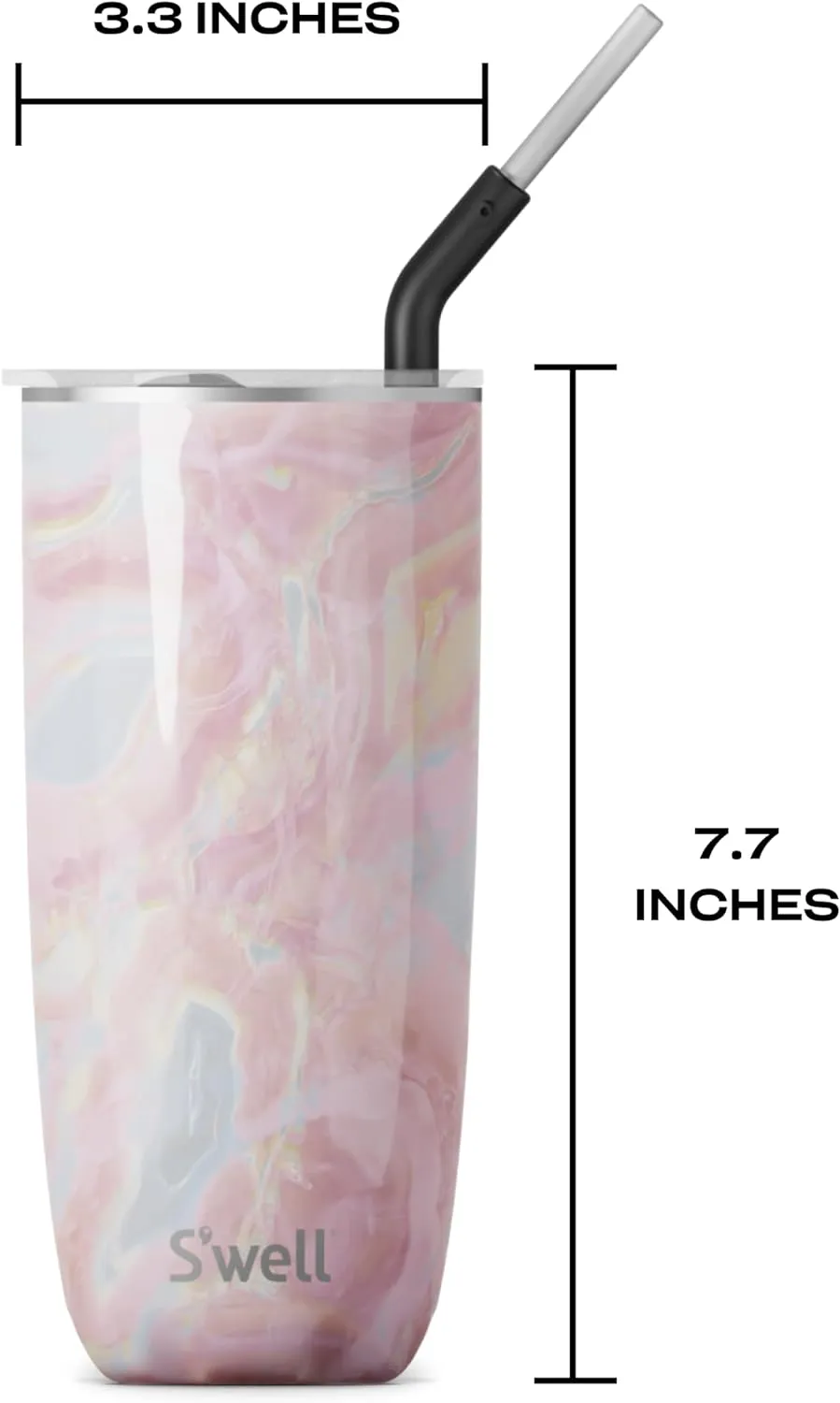 S'well Stainless Steel Tumbler with Straw and Slide-Open Lid, 24oz, Geode Rose, Triple Layered Vacuum Insulated Containers Keeps Drinks Cold for 18 Hours and Hot for 5, BPA Free