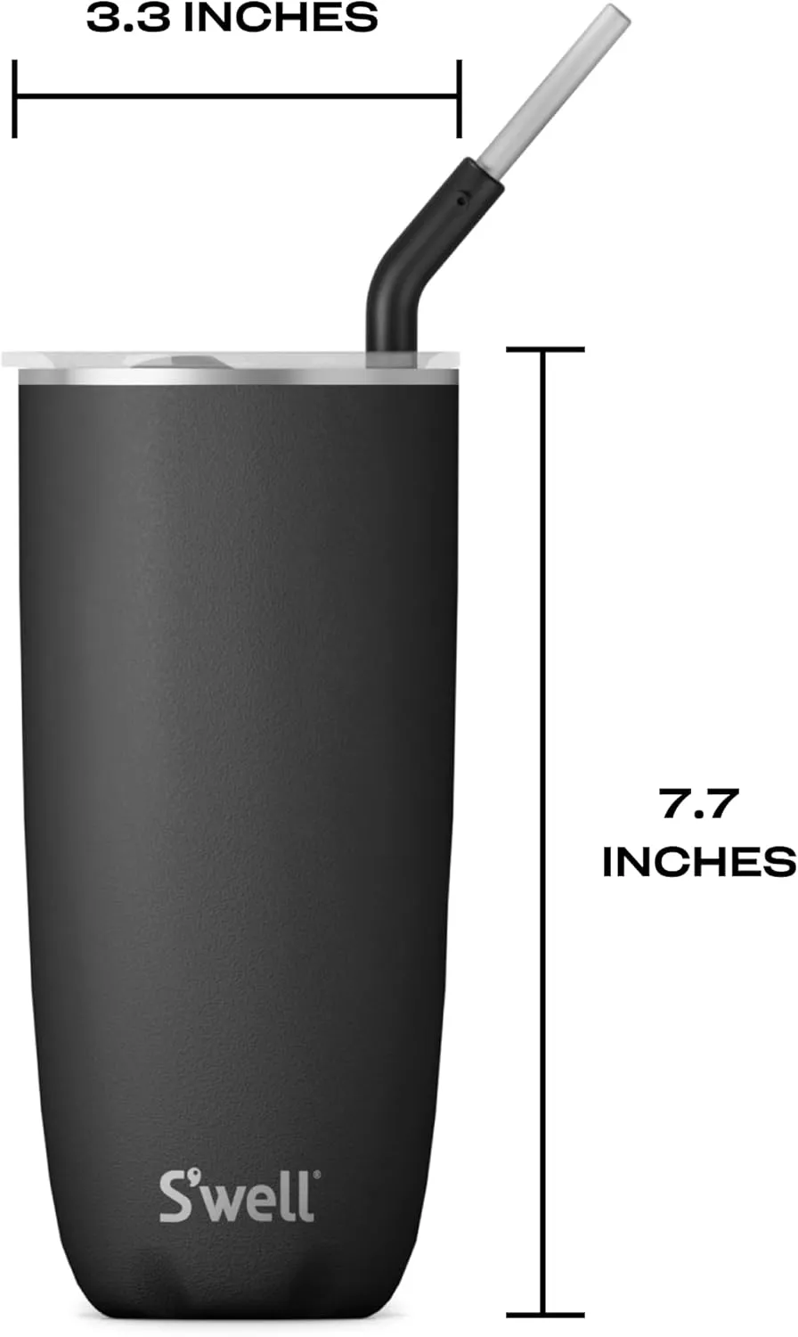 S'well Stainless Steel Tumbler with Straw and Slide-Open Lid, 24oz, Onyx, Triple Layered Vacuum Insulated Containers Keeps Drinks Cold for 18 Hours and Hot for 5, BPA Free