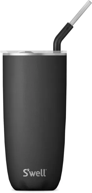 S'well Stainless Steel Tumbler with Straw and Slide-Open Lid, 24oz, Onyx, Triple Layered Vacuum Insulated Containers Keeps Drinks Cold for 18 Hours and Hot for 5, BPA Free