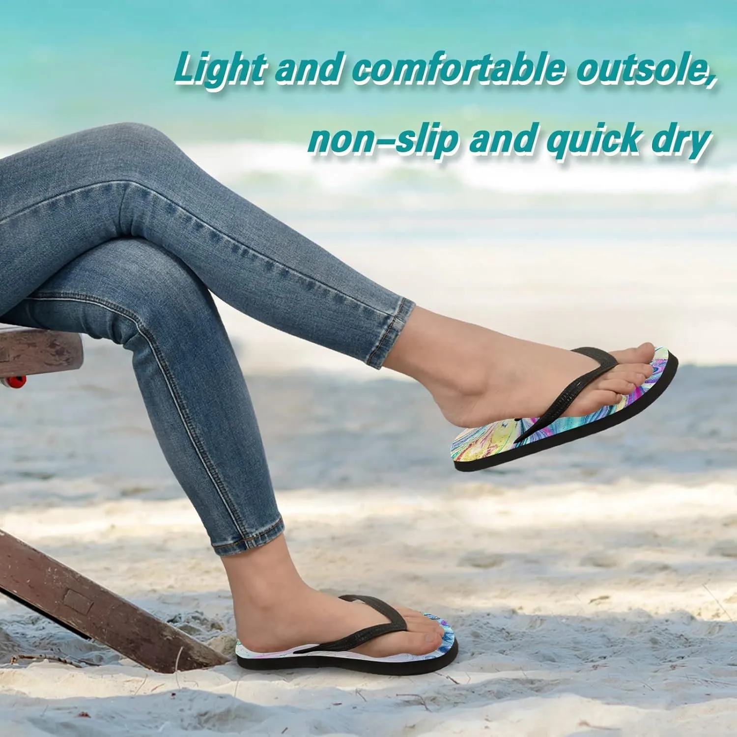 Swirls Marble Ripples Rainbow Womens Flip Flops Nature Stone Agate Summer Beach Sandals Casual Thong Slippers Comfortable Shower Slippers Non Slip Water Sandals shoes L