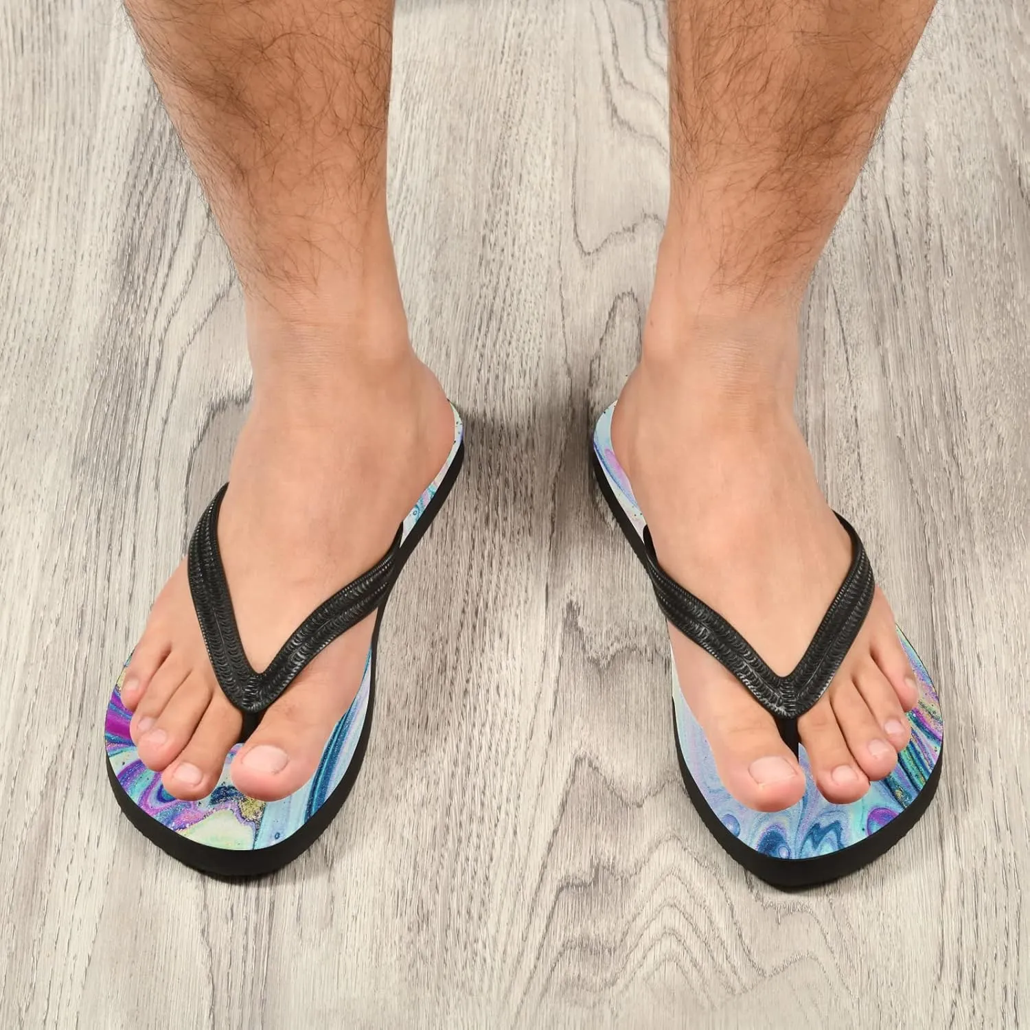 Swirls Marble Ripples Rainbow Womens Flip Flops Nature Stone Agate Summer Beach Sandals Casual Thong Slippers Comfortable Shower Slippers Non Slip Water Sandals shoes L