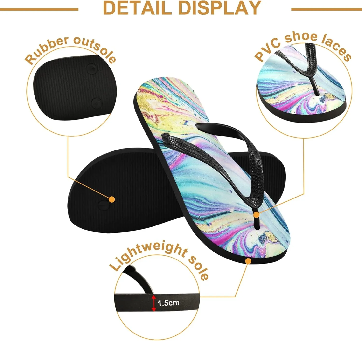Swirls Marble Ripples Rainbow Womens Flip Flops Nature Stone Agate Summer Beach Sandals Casual Thong Slippers Comfortable Shower Slippers Non Slip Water Sandals shoes L