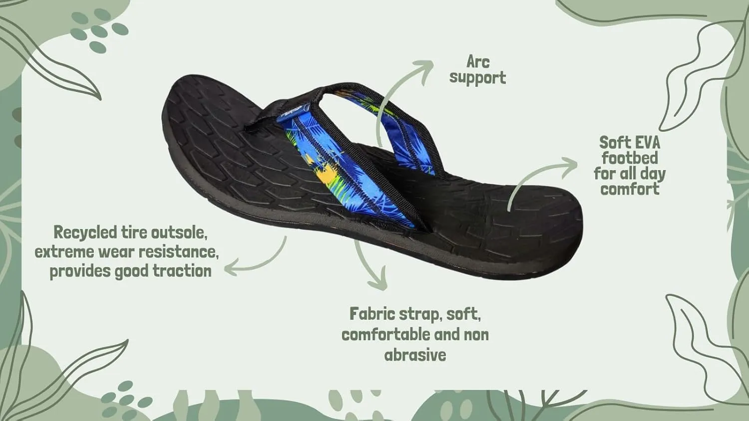 Talahib Tough Mens All Terrain Flipflops Durable Recycled Tire Outsole Slippers