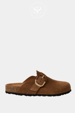 TAMARIS 1-27600-44 TAN LEATHER CLOG STYLE SLIDERS