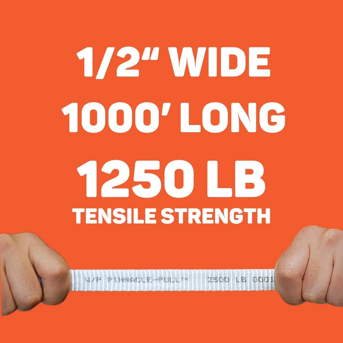 Tape 1/2" x 1000' Heavy-Duty Measuring Mule Tape Reel - 1250 lb Low-Stretch Pre-Lubricated Polyester Webbing Flat Rope for Cable Pulling & Conduit Installation