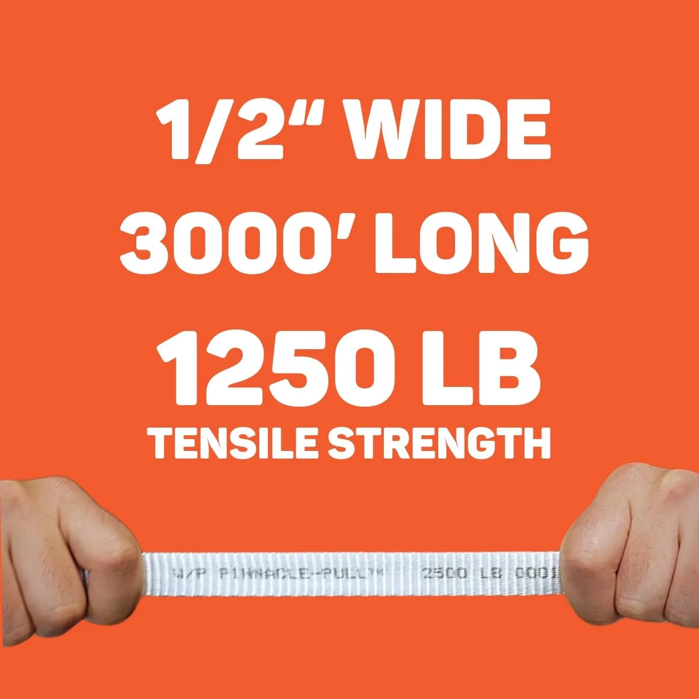 Tape 1/2" x 3000' Heavy-Duty Measuring Mule Tape Reel - 1250 lb Low-Stretch Pre-Lubricated Webbing Polyester Flat Rope for Cable Pulling & Conduit Installation
