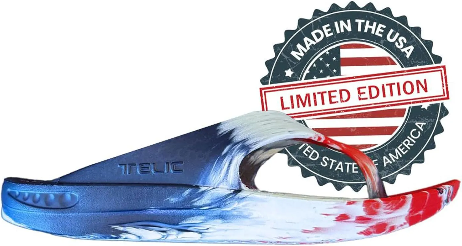 TELIC Unisex Energy Made in USA Pillow-Soft, Supportive, Lightweight, Waterproof Arch Support Flip Flops for Beach & Pool
