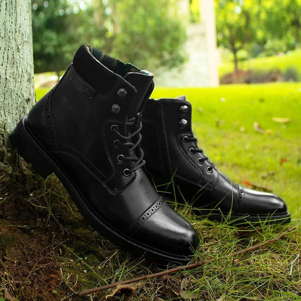 Temeshu Mens Casual Lace Up Motorcycle Boots Classic Combat Ankle Boots(with shoelaces) HH06