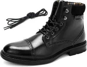 Temeshu Mens Casual Lace Up Motorcycle Boots Classic Combat Ankle Boots(with shoelaces) HH06
