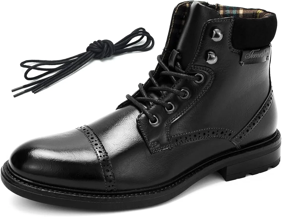 Temeshu Mens Casual Lace Up Motorcycle Boots Classic Combat Ankle Boots(with shoelaces) HH06