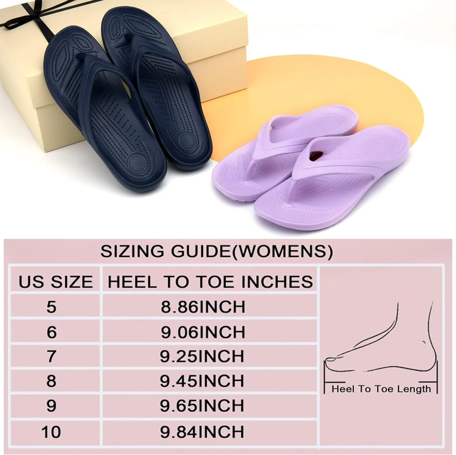 Temi Women's Flip Flops,Soft Lightweight Sandals for Women Anti Slip Casual Slippers Shower Beach Pool Bathroom Flat Slides Shoes