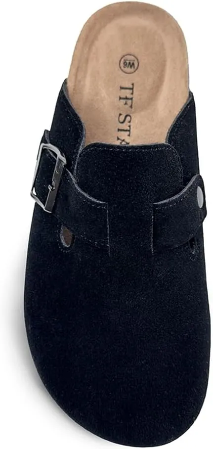 TF STAR Unisex Soft Footbed Clog Cow Suede Leather Clogs, Cork Clogs Shoes for Women Men