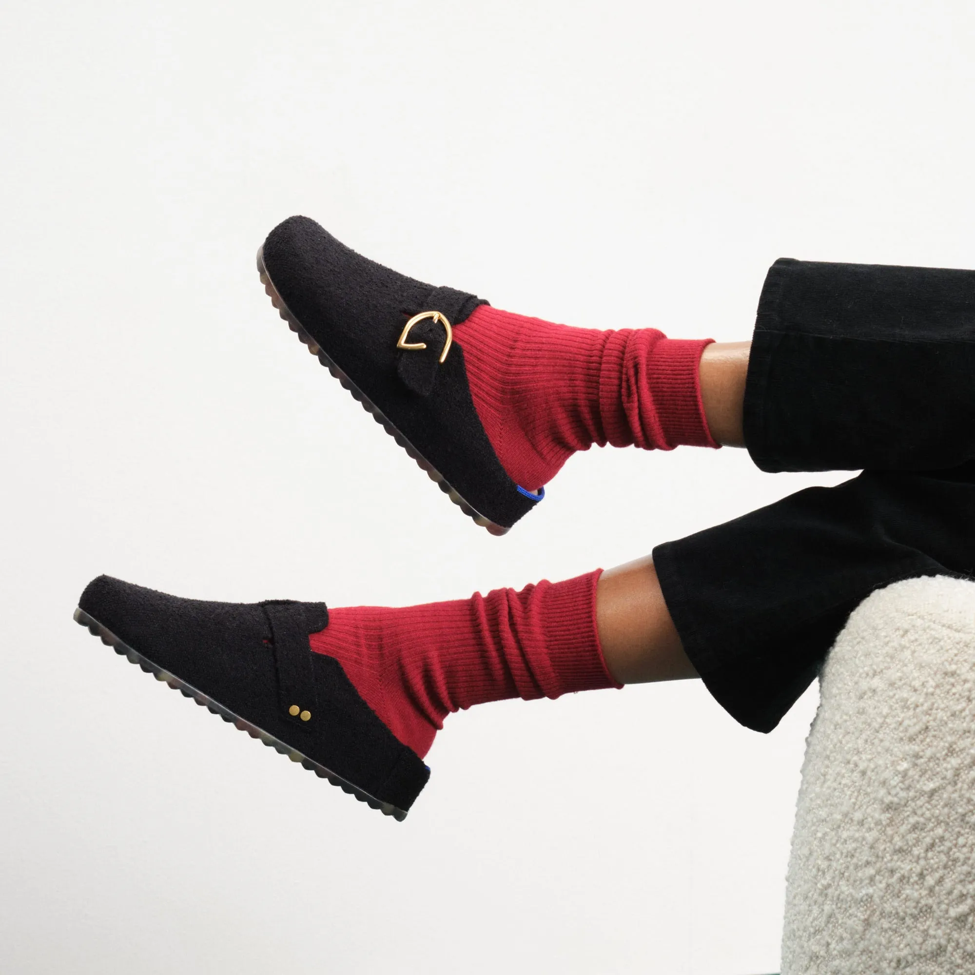 The Buckle Clog - Soft Black Bouclé