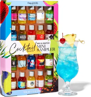Thoughtfully Cocktails, Mix and Match Mini Sampler Cocktail Mixer Set, Vegan and Vegetarian, Tropical and Classic, Set of 20 (Contains NO Alcohol)