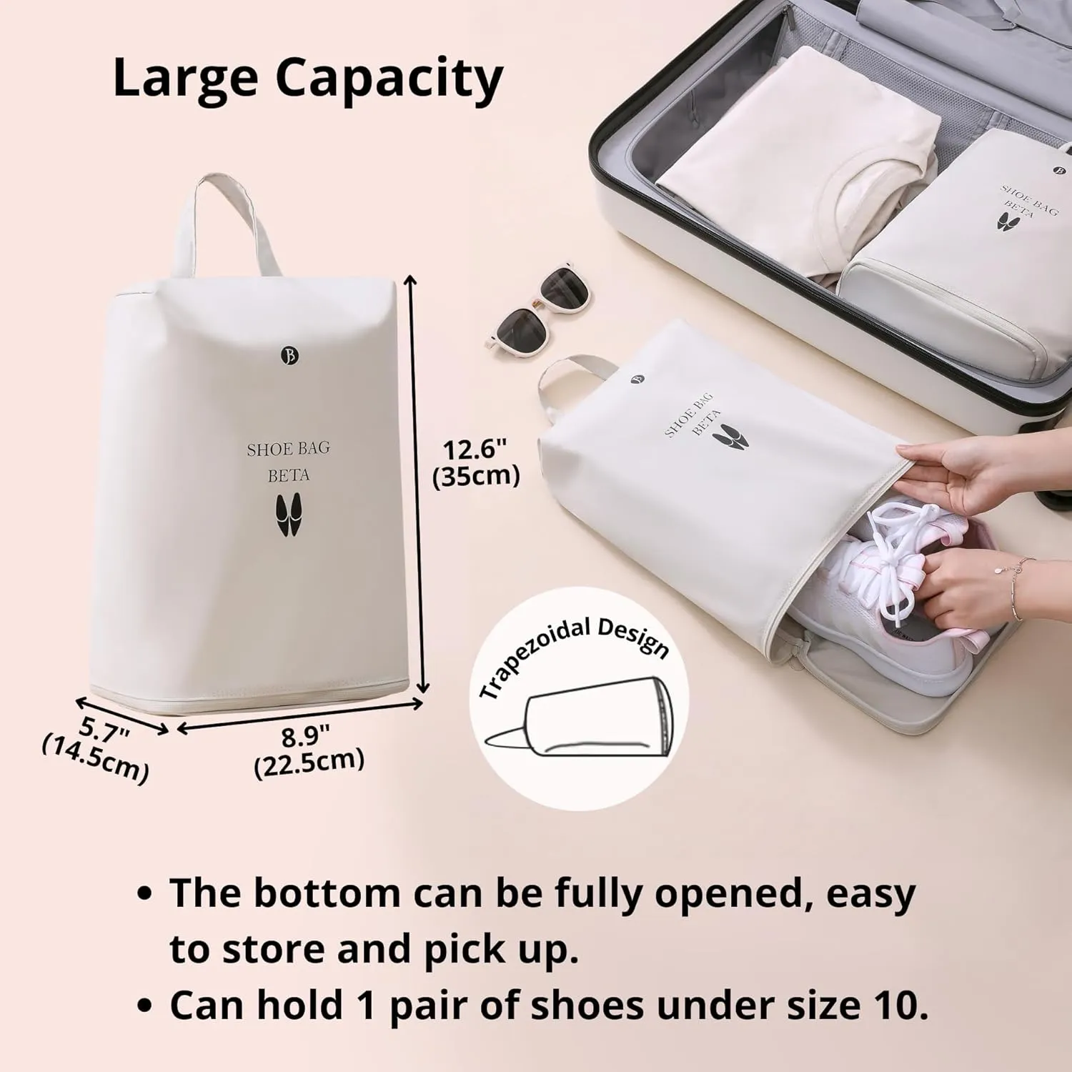 tianzong 2 Pack Shoe Bags for Travel, Water-resistant Shoe Storage Organizer with Zipper for Men and Women (Pink, T400-Beta)
