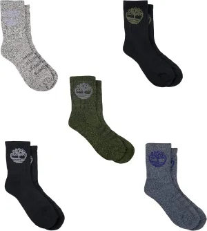 Timberland Boy's 5 Pack Half Cushioned Crew Socks, Large, Assorted