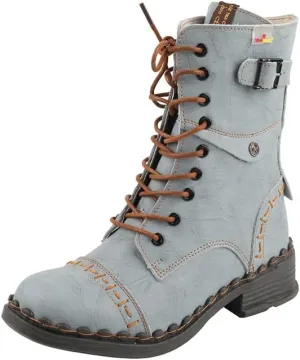 TMA EYES Women's Clasical Lace-Up Zipper Breathable Lining Flat with Hand-stitched Mid-calf Boots
