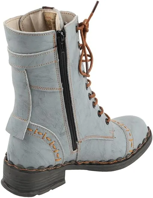 TMA EYES Women's Clasical Lace-Up Zipper Breathable Lining Flat with Hand-stitched Mid-calf Boots