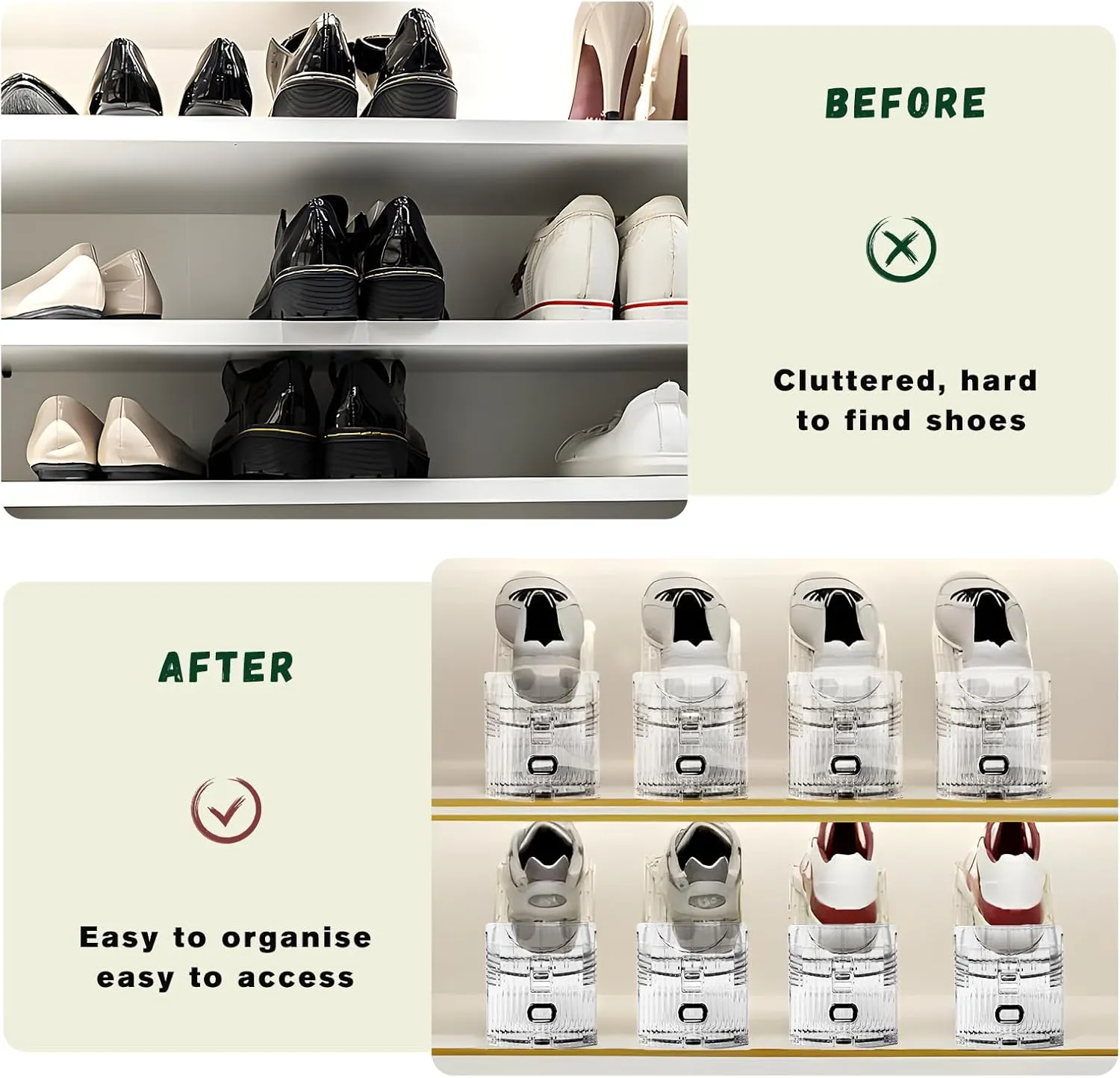 Transparent Shoe Slots Organizer for Closet, 20 Pack Shoe Stacker Organizer for Closet Shoe Display Space Saver,Adjustable Shoe Rack Organizer Holder for High Heels,Sneakers(Transparent)
