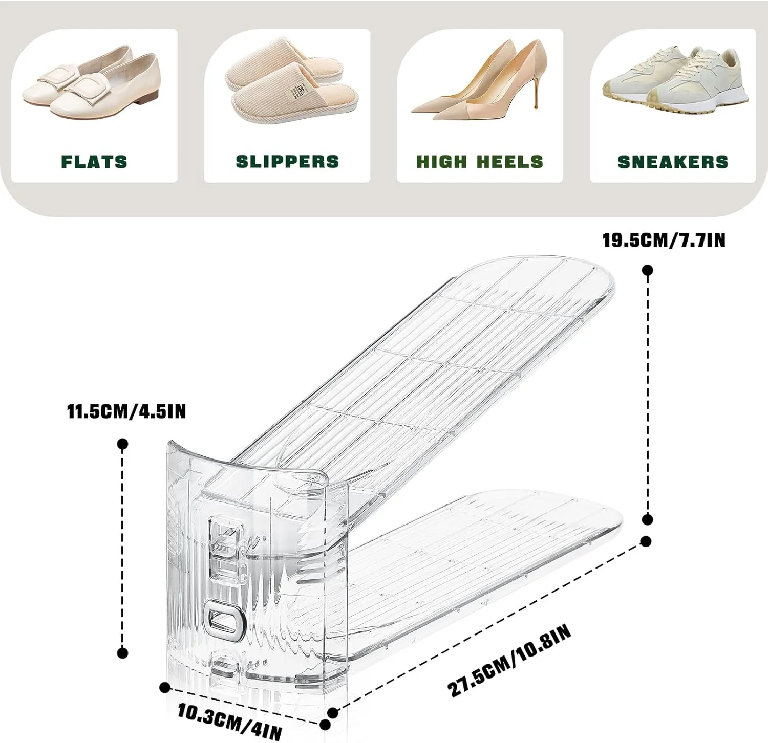 Transparent Shoe Slots Organizer for Closet, 20 Pack Shoe Stacker Organizer for Closet Shoe Display Space Saver,Adjustable Shoe Rack Organizer Holder for High Heels,Sneakers(Transparent)
