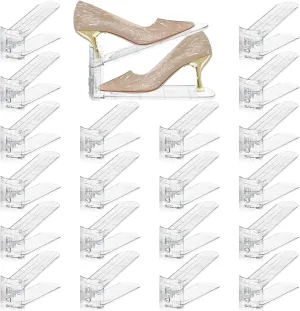 Transparent Shoe Slots Organizer for Closet, 20 Pack Shoe Stacker Organizer for Closet Shoe Display Space Saver,Adjustable Shoe Rack Organizer Holder for High Heels,Sneakers(Transparent)
