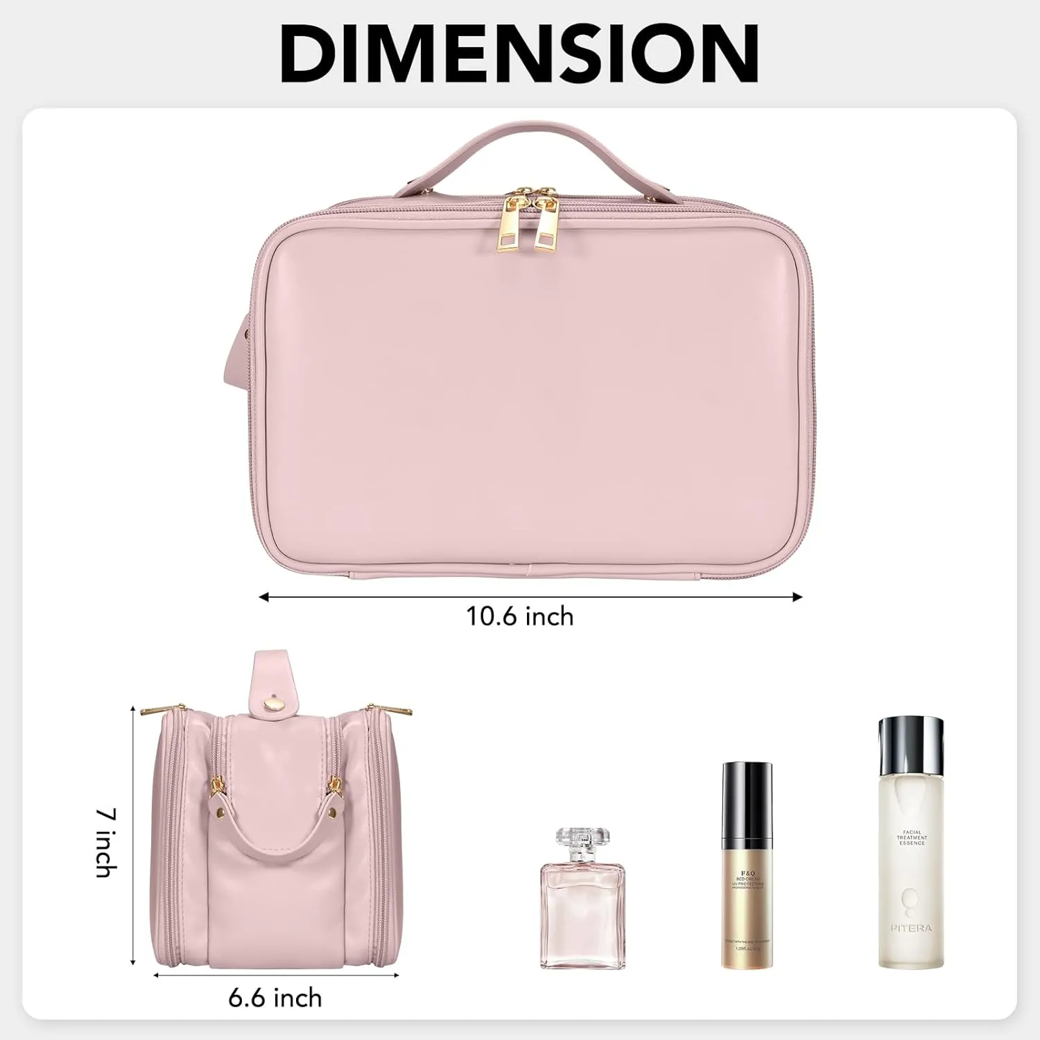 Travel Makeup Bag Women's Large Capacity Cosmetic Portable Organizer Large Opening Waterproof Storage Toiletry Bags Vertical Free-Standing Brush Holder for Easy Access Pink
