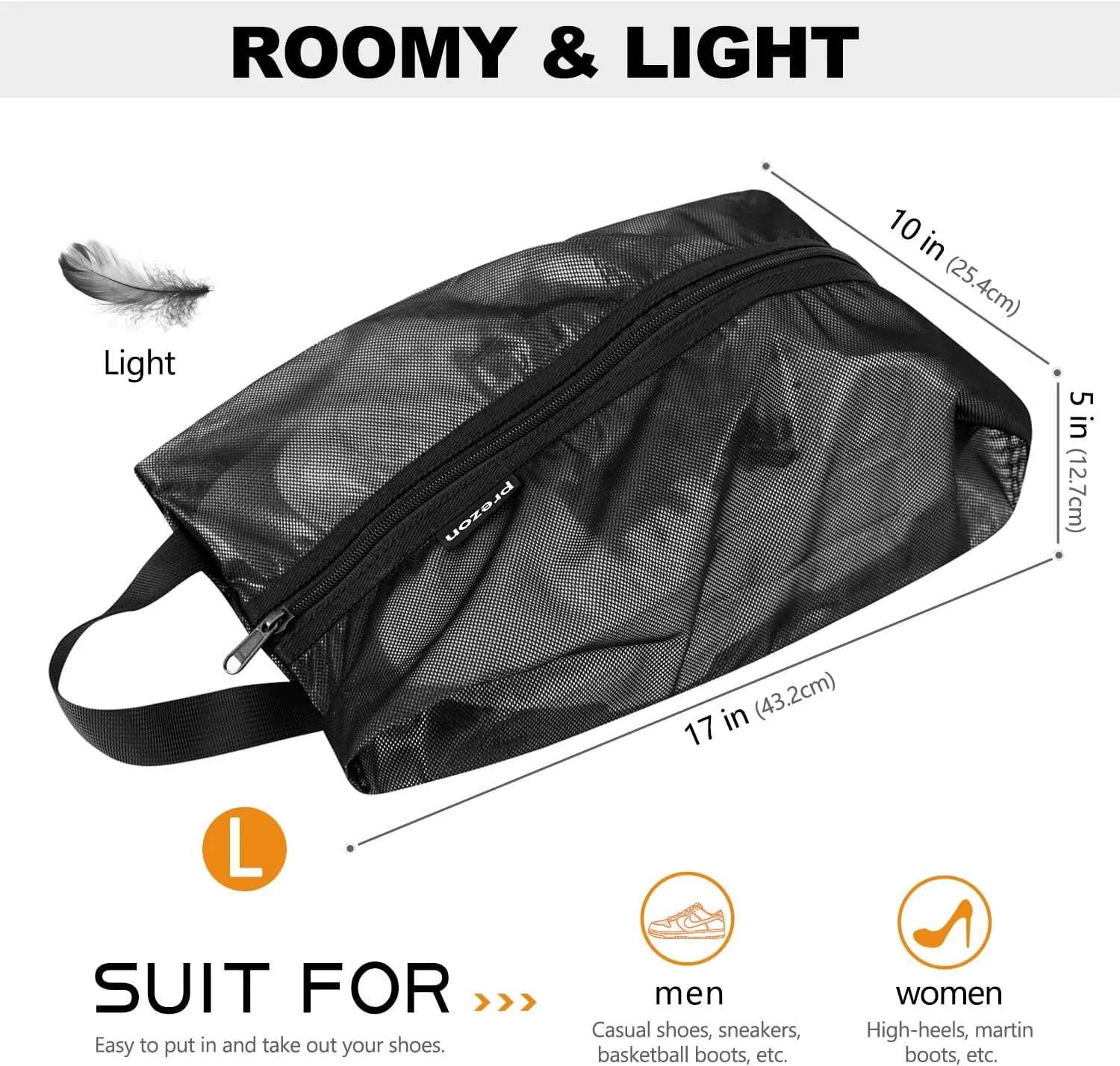 Travel Shoe Bags, Water Resistant TPU Mesh, Sturdy YKK Zipper, Shoes Storage Bag, Shoes Packing Organizer, Unisex Shoe Pouch for Travel or Home Storage