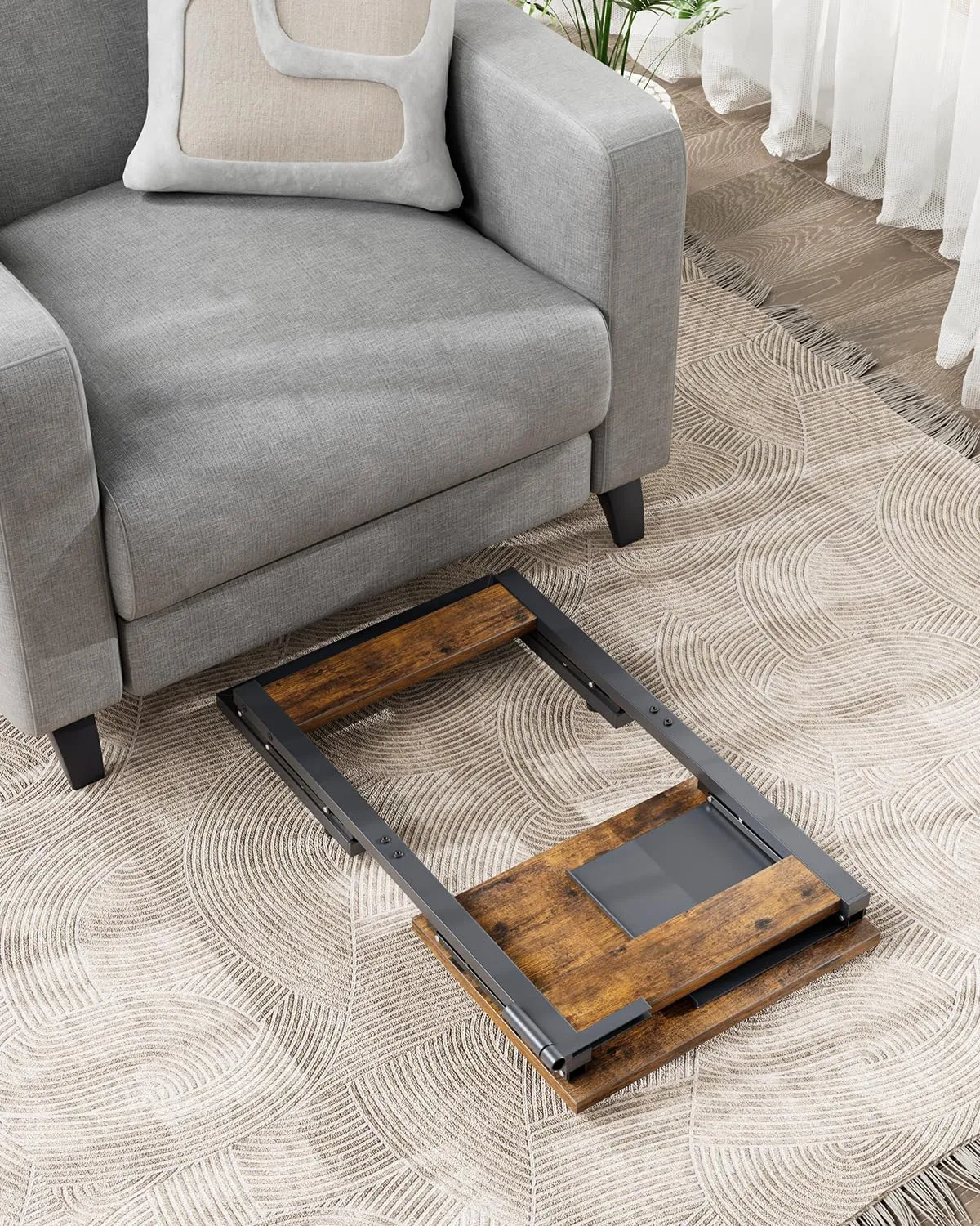 TV Tray for Eating, 11.81" D x 15.75" W Foldable Laptop Table with Mouse Tray for Couch, Folding C Shaped End Table, Sofa Side Desk for Living Room, Bedroom, Rustic Brown