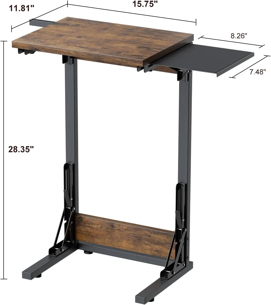 TV Tray for Eating, 11.81" D x 15.75" W Foldable Laptop Table with Mouse Tray for Couch, Folding C Shaped End Table, Sofa Side Desk for Living Room, Bedroom, Rustic Brown