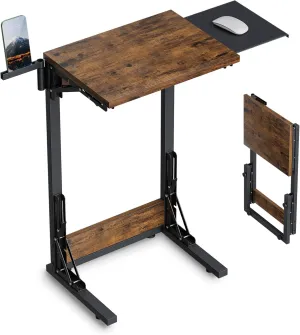 TV Tray for Eating, 11.81" D x 15.75" W Foldable Laptop Table with Mouse Tray for Couch, Folding C Shaped End Table, Sofa Side Desk for Living Room, Bedroom, Rustic Brown