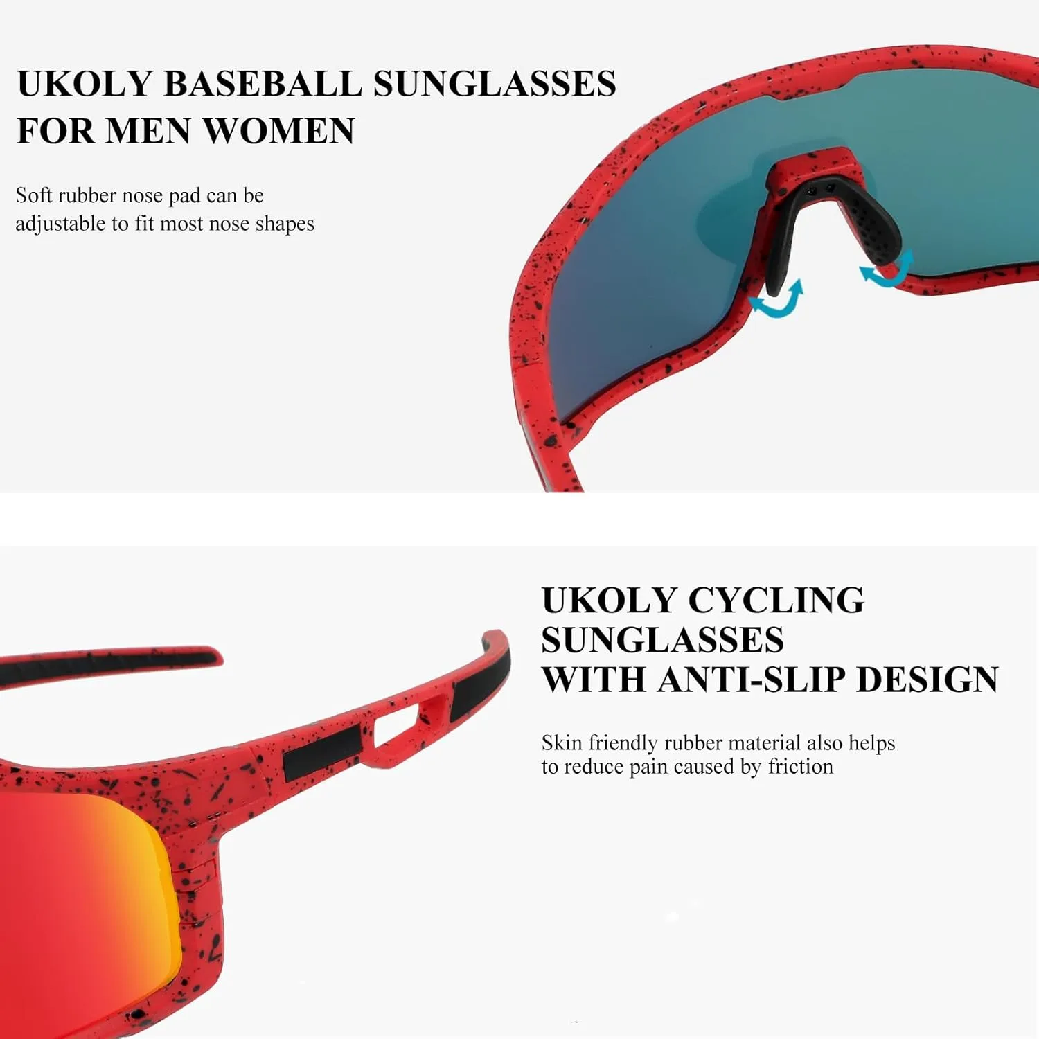 Ukoly Baseball/Running Sunglasses Cycling Glasses For Men Women,Sport Sunglasses HD Lens UV400 Protection TR90 Frame 620