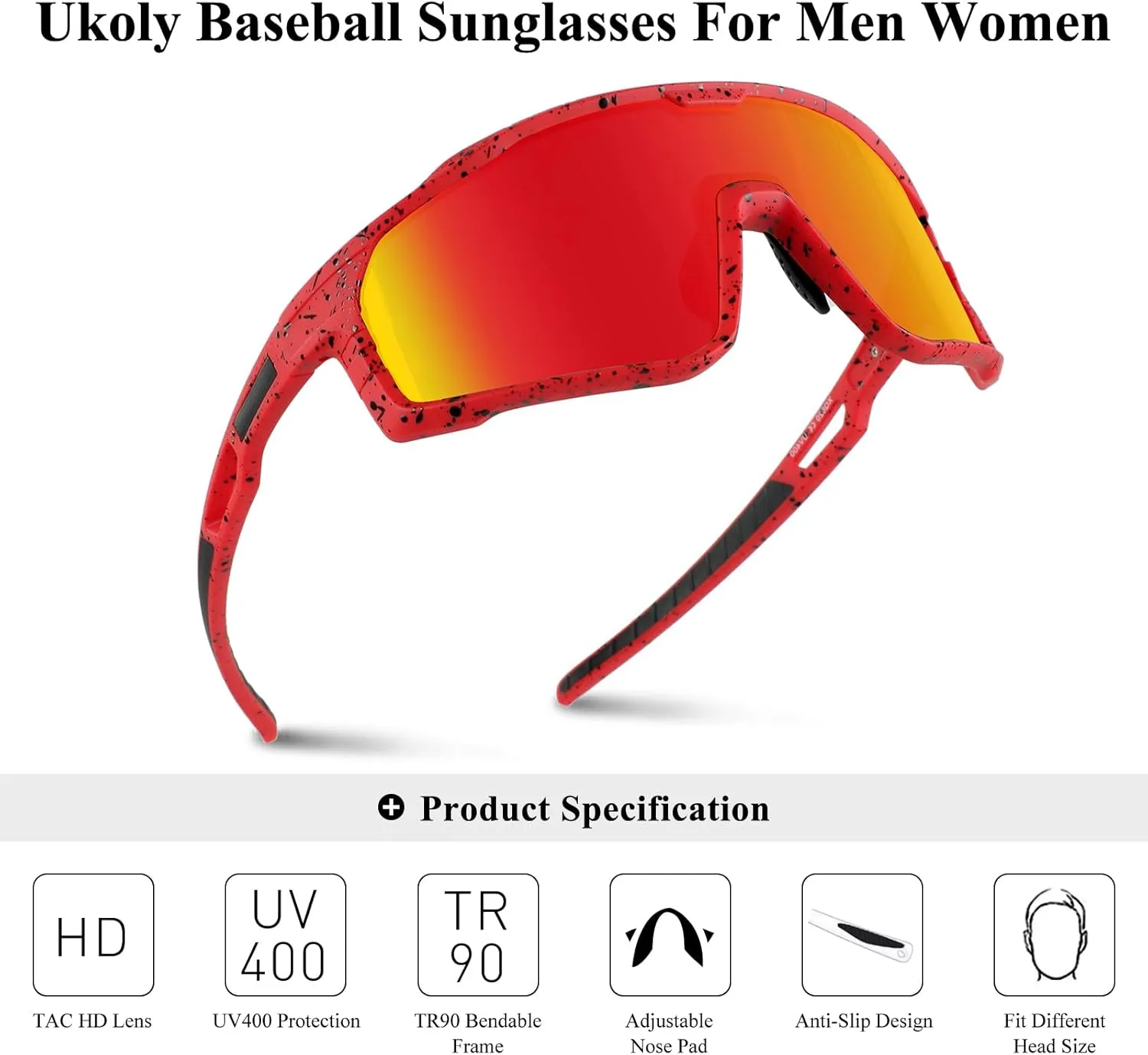 Ukoly Baseball/Running Sunglasses Cycling Glasses For Men Women,Sport Sunglasses HD Lens UV400 Protection TR90 Frame 620