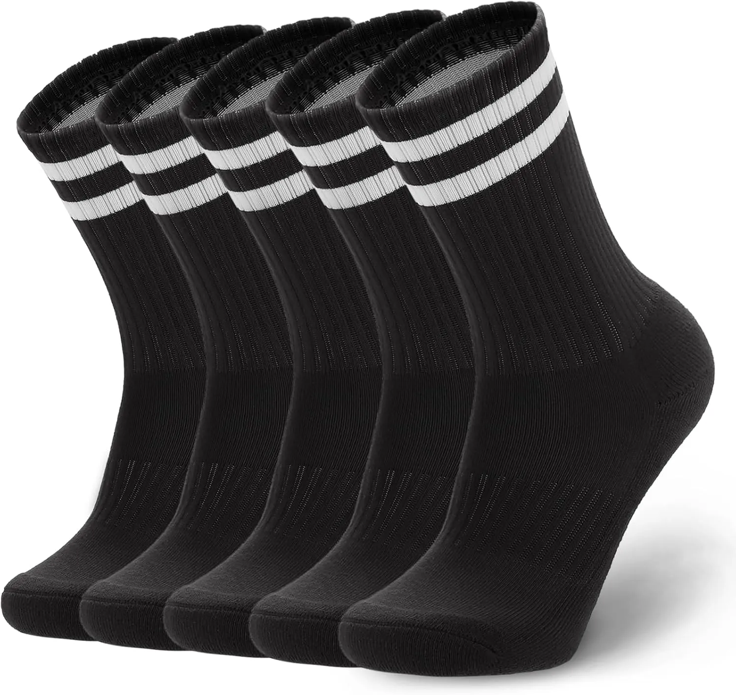 Ultrafun 5 Pairs Striped Crew Socks Cotton Cushioned Athletic Sports Running Socks for Men Women Teens
