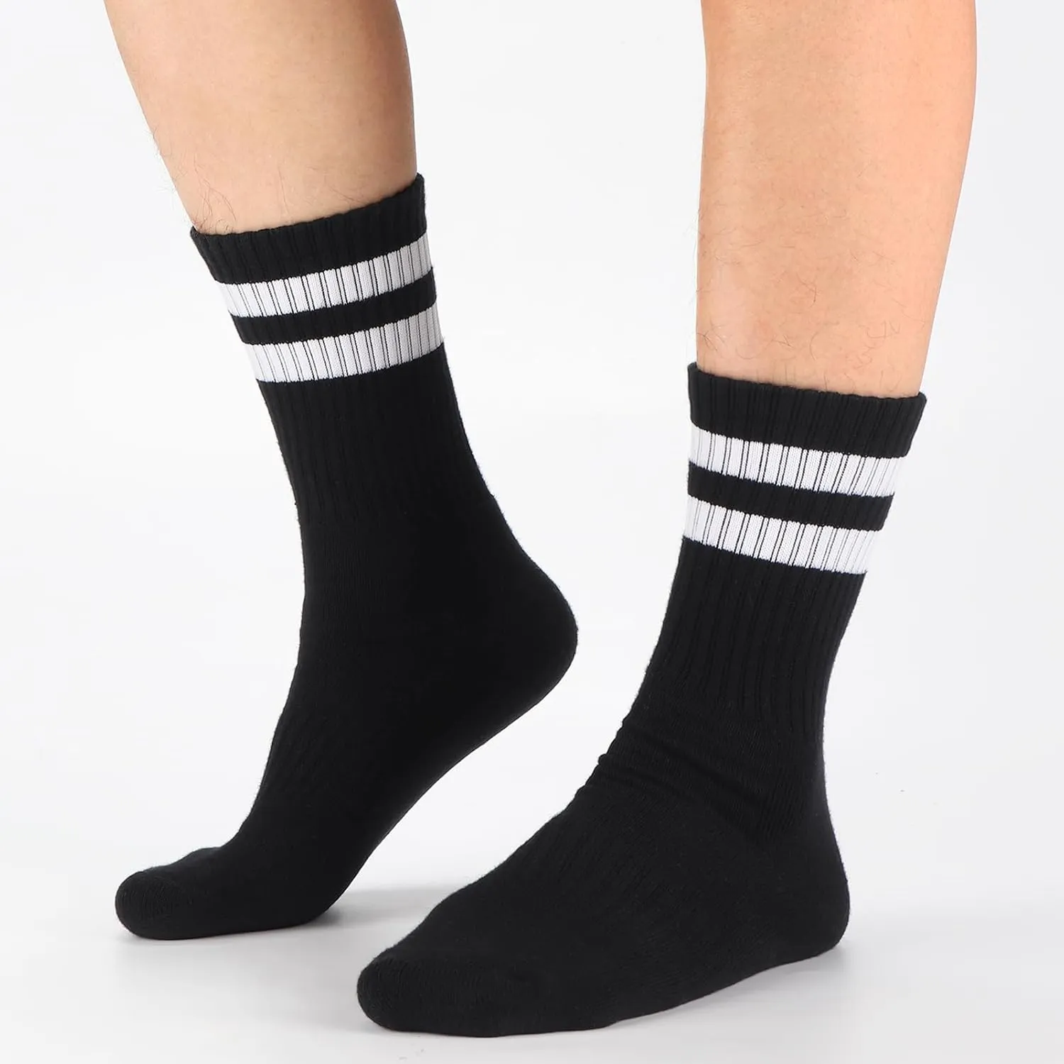 Ultrafun 5 Pairs Striped Crew Socks Cotton Cushioned Athletic Sports Running Socks for Men Women Teens