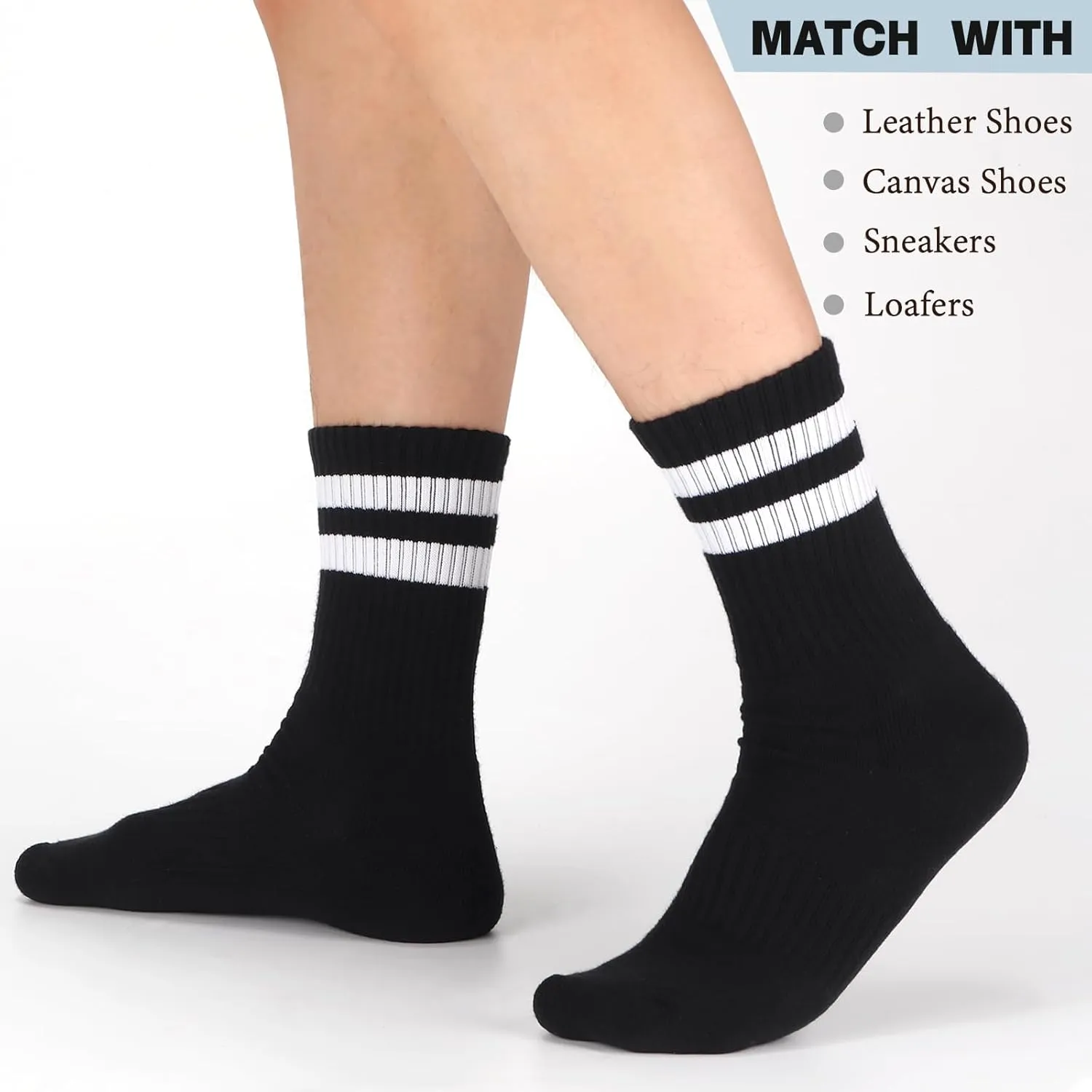 Ultrafun 5 Pairs Striped Crew Socks Cotton Cushioned Athletic Sports Running Socks for Men Women Teens