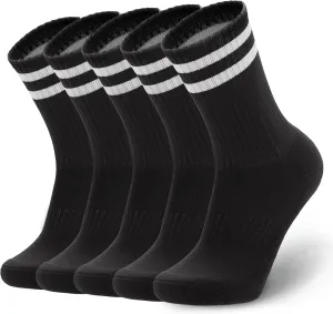 Ultrafun 5 Pairs Striped Crew Socks Cotton Cushioned Athletic Sports Running Socks for Men Women Teens