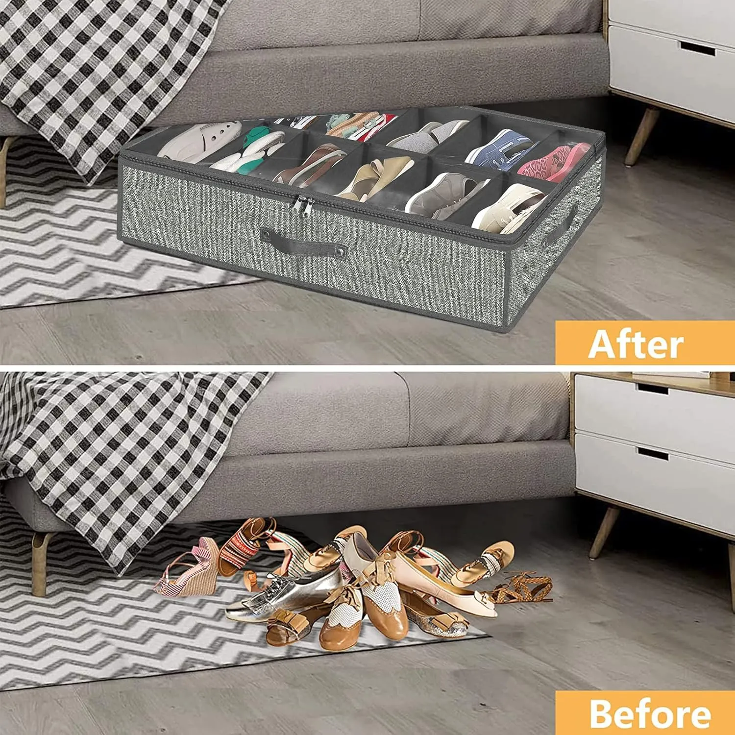 Under Bed Shoe Storage Organizer for Closet Fits 24 Pairs-Sturdy Underbed Shoe Containers Boxes Organizador De Zapatos with Clear Cover,Set of 2, 29.3 x 23.6 x 5.9inch (Linen-like Grey)