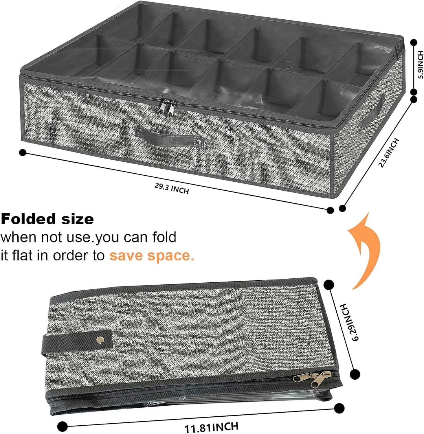 Under Bed Shoe Storage Organizer for Closet Fits 24 Pairs-Sturdy Underbed Shoe Containers Boxes Organizador De Zapatos with Clear Cover,Set of 2, 29.3 x 23.6 x 5.9inch (Linen-like Grey)