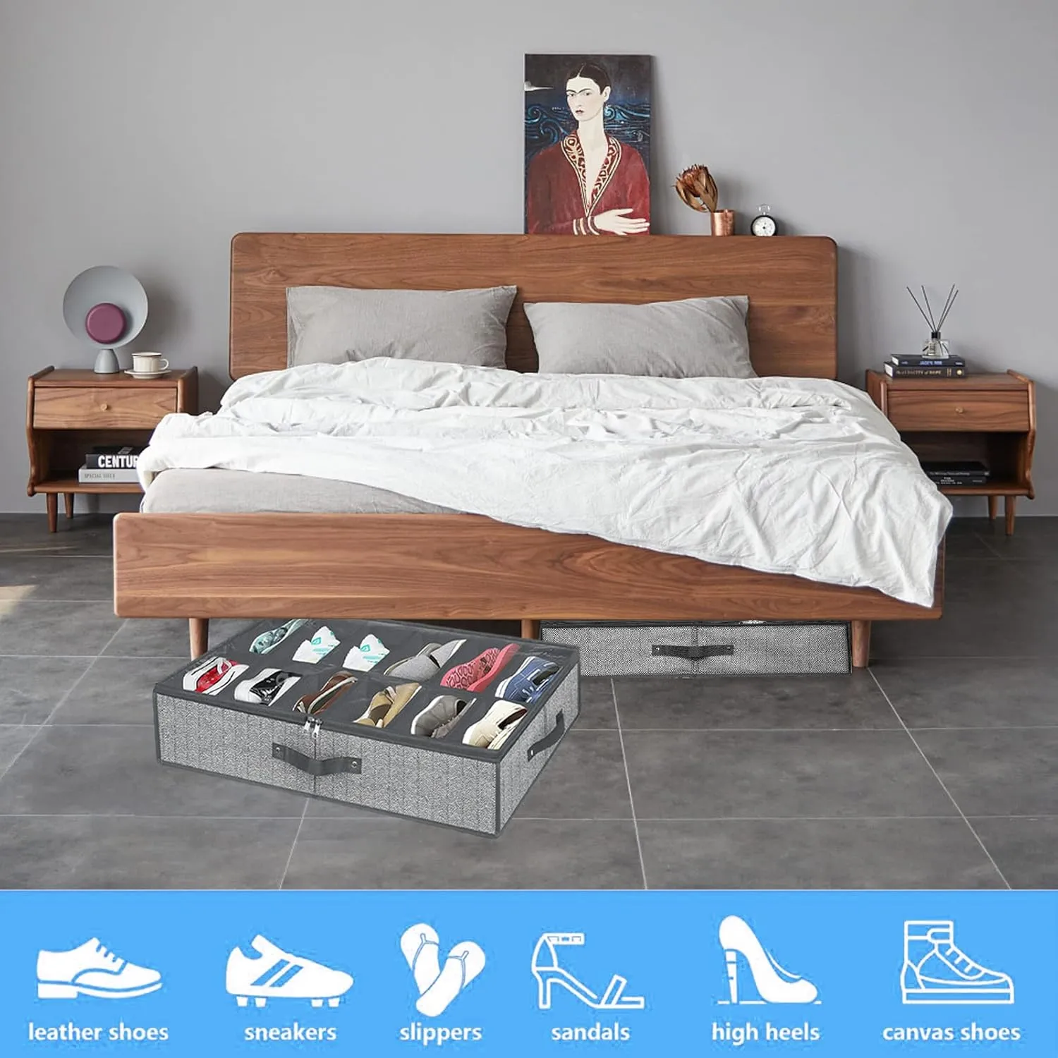 Under Bed Shoe Storage Organizer for Closet Fits 24 Pairs-Sturdy Underbed Shoe Containers Boxes Organizador De Zapatos with Clear Cover,Set of 2, 29.3 x 23.6 x 5.9inch(Herringbone Grey)