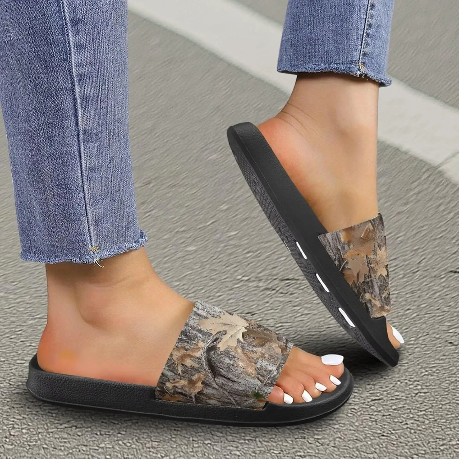 Unisex Sandals Summer Slide Flats Slippers Open Toe Pool Slides Flip-Flops EVA Sole for Women