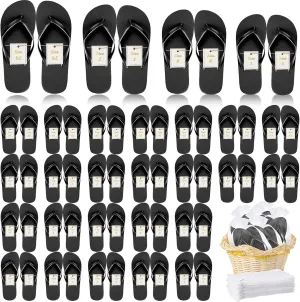 Unittype 48 Pairs Flip Flops Bulk for Wedding Guests Hotel Slippers with Size Cards and Bags for Wedding Beach Pool