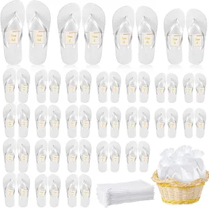 Unittype 48 Pairs Flip Flops Bulk for Wedding Guests Hotel Slippers with Size Cards and Bags for Wedding Beach Pool