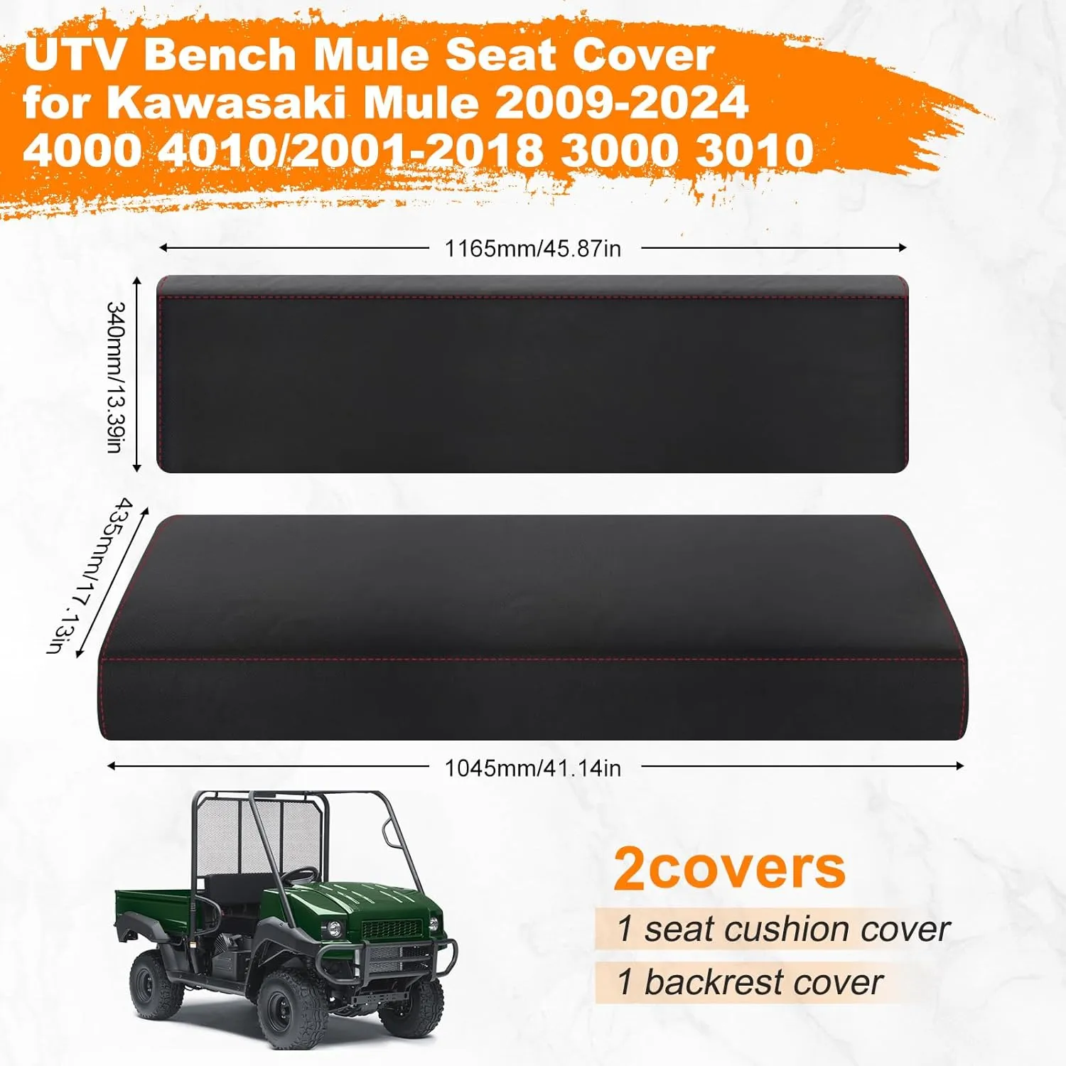 UTV Seat Covers for Kawasaki Mule 4000 4010 2009-2024/3000 3010 2001-2018,UTV Bench Seat Cover Set,Heavy Duty 1680D Waterproof Seat Cover(2 PCS)
