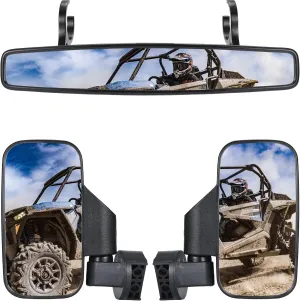 UTV Side Mirrors And UTV Center Mirror for 1.75" and 2" Roll Bar, Adjustable Break Away Compatible with Polaris RZR 900 1000 Can Am Commander Mule Pioneer Wildcat CFMOTO