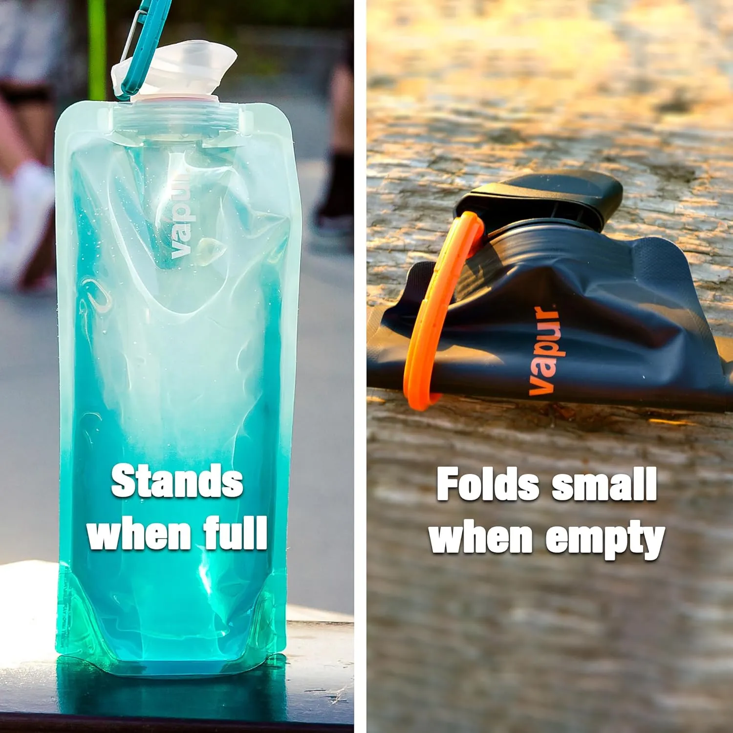 Vapur Flexible, Collapsible Wide Mouth Anti-Bottle with Detachable Carabiner, 23 Ounce